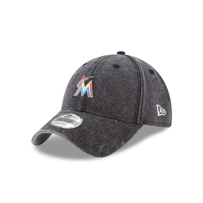 Black Miami Marlins Hat - New Era MLB Rugged Mini 9TWENTY Adjustable Caps USA2096517